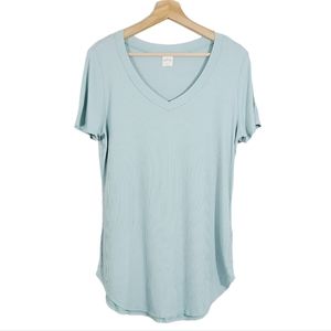 Kaileigh Seafoam Green Ribbed V Neck Top